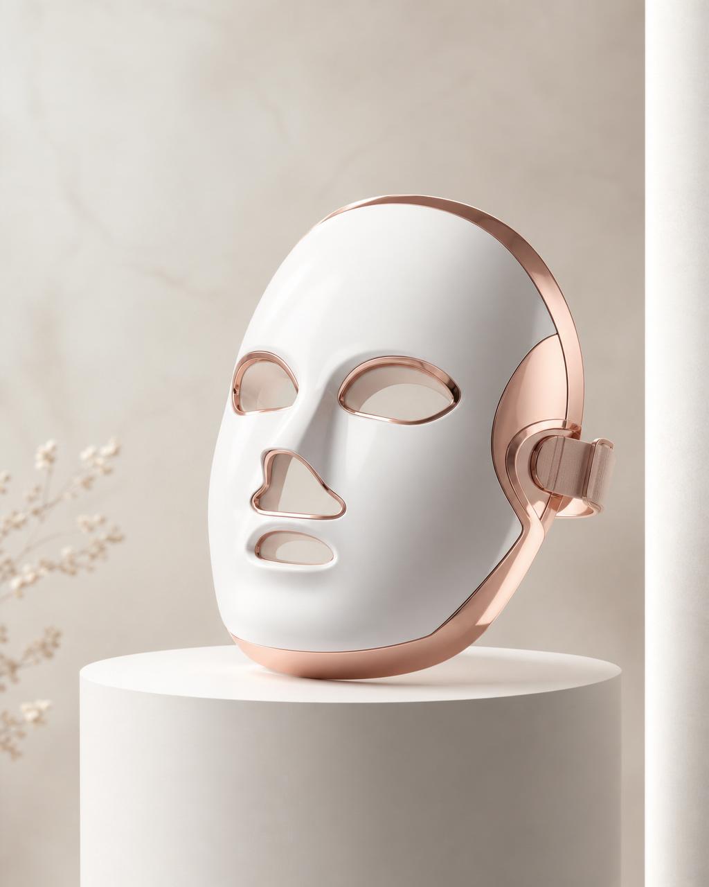 Sleek white and rose-gold LED face mask device
